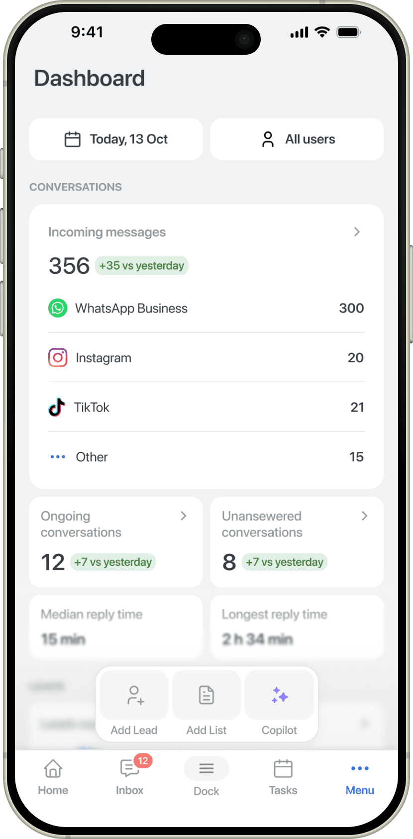 AI Copilot entry point in the mobile quick actions menu